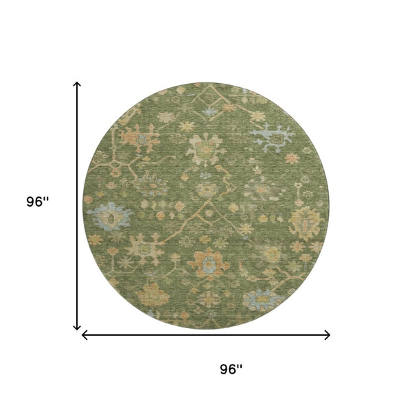 HomeRoots 8' X 10' Washable Floral Area Rug – Fern Green, Gold & Blue with UV Protection for High Traffic Homes 708413