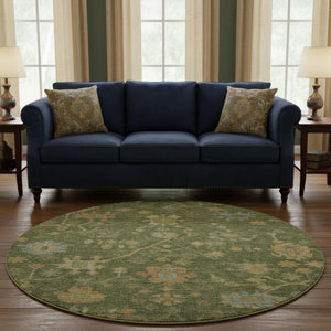HomeRoots 8' X 10' Washable Floral Area Rug – Fern Green, Gold & Blue with UV Protection for High Traffic Homes 708413