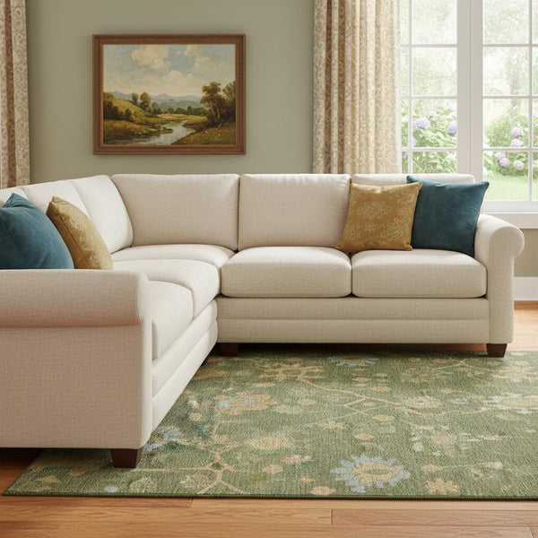 HomeRoots 9' X 12' Fern Green Floral Area Rug - Washable, Stain Resistant, UV Protected for High-Traffic Spaces 708414