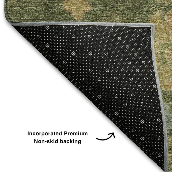 HomeRoots 9' X 12' Fern Green Floral Area Rug - Washable, Stain Resistant, UV Protected for High-Traffic Spaces 708414