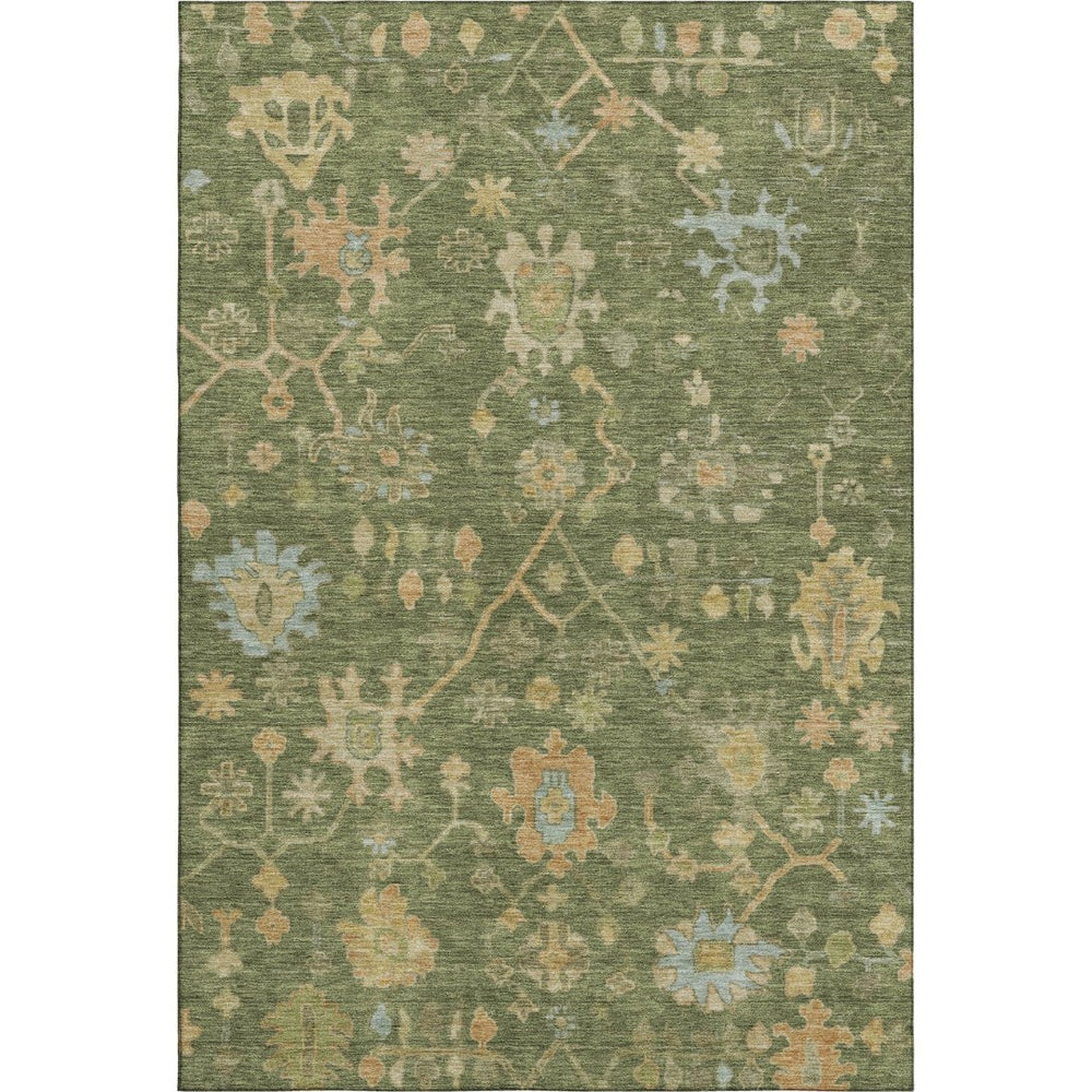 HomeRoots 10' Fern Green Floral Area Rug – Washable, Stain Resistant, UV Protected for Stylish Living Spaces 708415