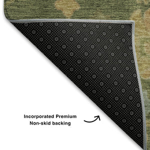 HomeRoots 10' Fern Green Floral Area Rug – Washable, Stain Resistant, UV Protected for Stylish Living Spaces 708415