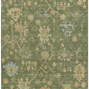HomeRoots 10' Fern Green Floral Area Rug – Washable, Stain Resistant, UV Protected for Stylish Living Spaces 708415
