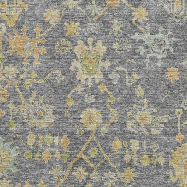 HomeRoots 5' Stylish Gray Gold and Blue Floral Area Rug – Washable, Stain Resistant, UV Protected for Homes 708417