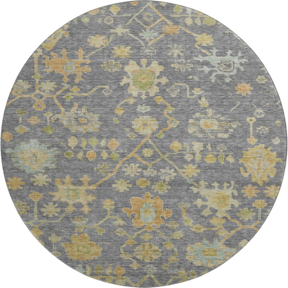 HomeRoots 8' X 10' Floral Washable Area Rug in Gray, Gold & Blue - Durable, Stain Resistant with UV Protection 708419