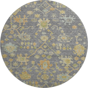 HomeRoots 8' X 10' Floral Washable Area Rug in Gray, Gold & Blue - Durable, Stain Resistant with UV Protection 708419