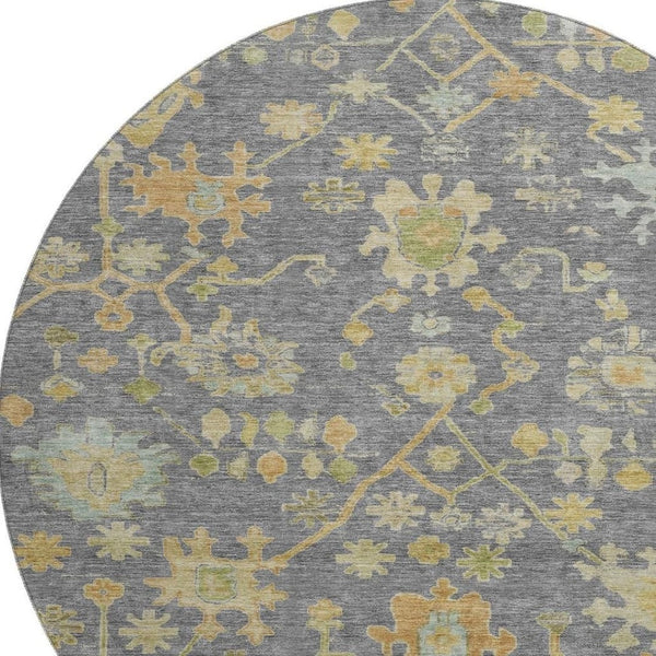 HomeRoots 8' X 10' Floral Washable Area Rug in Gray, Gold & Blue - Durable, Stain Resistant with UV Protection 708419