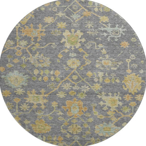 HomeRoots 8' X 10' Floral Washable Area Rug in Gray, Gold & Blue - Durable, Stain Resistant with UV Protection 708419