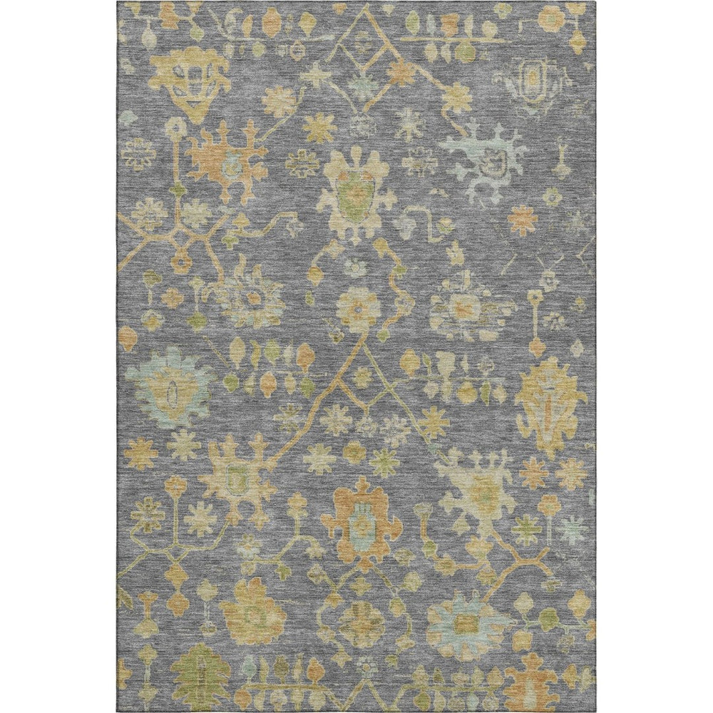 HomeRoots 9' X 12' Gray Gold and Blue Floral Area Rug - Washable, UV-Protected, Non-Slip, Durable Design 708420