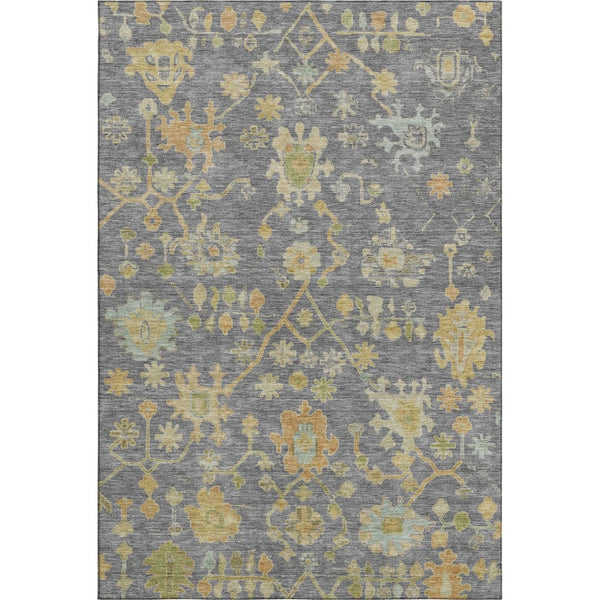 HomeRoots 9' X 12' Gray Gold and Blue Floral Area Rug - Washable, UV-Protected, Non-Slip, Durable Design 708420