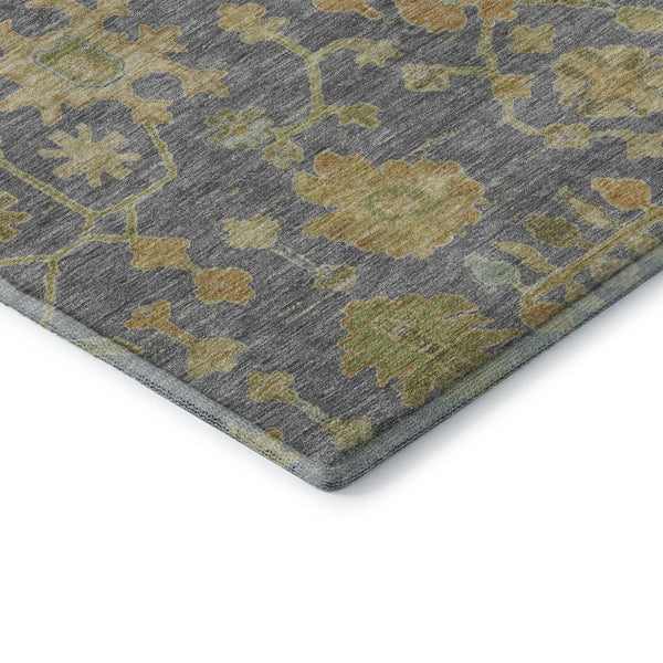 HomeRoots 9' X 12' Gray Gold and Blue Floral Area Rug - Washable, UV-Protected, Non-Slip, Durable Design 708420