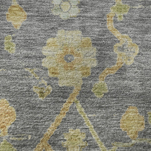 HomeRoots 9' X 12' Gray Gold and Blue Floral Area Rug - Washable, UV-Protected, Non-Slip, Durable Design 708420