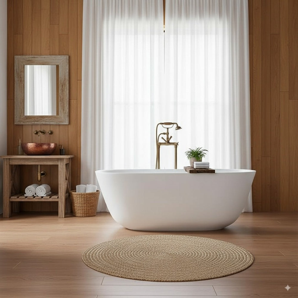 English Elm 67″solid Stone Resin Freestanding Soaking Tub Oval Matte White Spa Bath W2753P382309