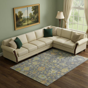 HomeRoots 10' X 14' Gray Gold And Blue Floral Area Rug – Washable, UV-Protected, and Perfect for Any Room! 708421