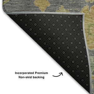 HomeRoots 10' X 14' Gray Gold And Blue Floral Area Rug – Washable, UV-Protected, and Perfect for Any Room! 708421