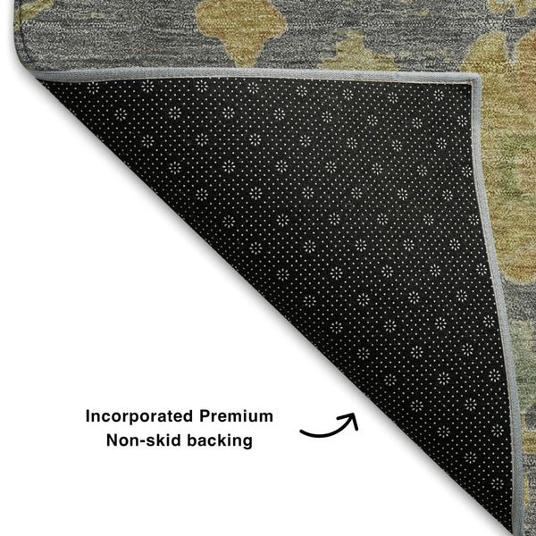 HomeRoots 10' X 14' Gray Gold And Blue Floral Area Rug – Washable, UV-Protected, and Perfect for Any Room! 708421