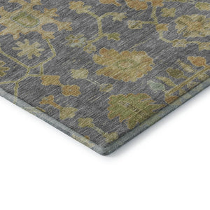 HomeRoots 10' X 14' Gray Gold And Blue Floral Area Rug – Washable, UV-Protected, and Perfect for Any Room! 708421