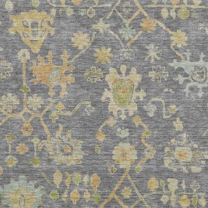 HomeRoots 10' X 14' Gray Gold And Blue Floral Area Rug – Washable, UV-Protected, and Perfect for Any Room! 708421