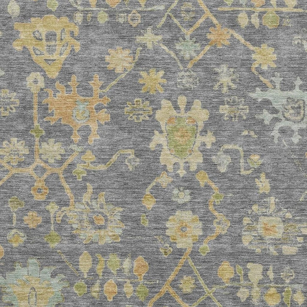 HomeRoots 10' X 14' Gray Gold And Blue Floral Area Rug – Washable, UV-Protected, and Perfect for Any Room! 708421