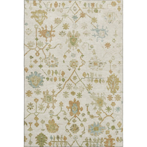 HomeRoots 5' X 8' Elegant Ivory Gold Blue Floral Washable Area Rug - UV Protected, Stain Resistant & Non-Slip 708423