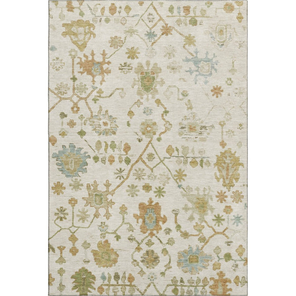 HomeRoots 5' X 8' Elegant Ivory Gold Blue Floral Washable Area Rug - UV Protected, Stain Resistant & Non-Slip 708423