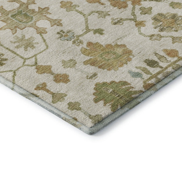 HomeRoots 5' X 8' Elegant Ivory Gold Blue Floral Washable Area Rug - UV Protected, Stain Resistant & Non-Slip 708423