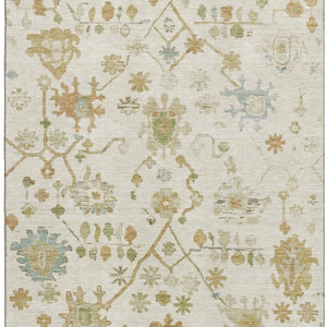 HomeRoots 5' X 8' Elegant Ivory Gold Blue Floral Washable Area Rug - UV Protected, Stain Resistant & Non-Slip 708423