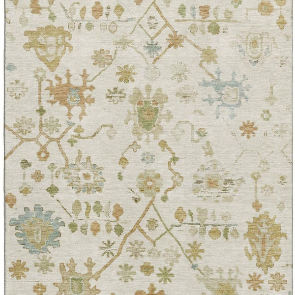 HomeRoots 5' X 8' Elegant Ivory Gold Blue Floral Washable Area Rug - UV Protected, Stain Resistant & Non-Slip 708423