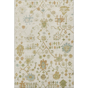 HomeRoots 5' X 8' Elegant Ivory Gold Blue Floral Washable Area Rug - UV Protected, Stain Resistant & Non-Slip 708423