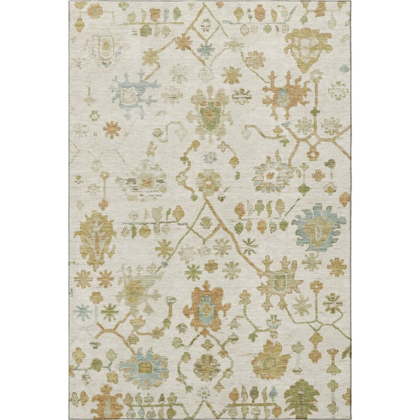 HomeRoots 5' X 8' Elegant Ivory Gold Blue Floral Washable Area Rug - UV Protected, Stain Resistant & Non-Slip 708423