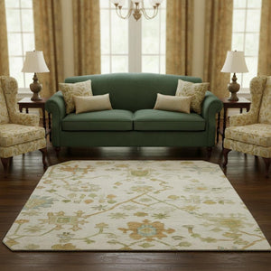 HomeRoots 8' X 10' Elegant Ivory, Gold & Blue Floral Washable Area Rug - UV Protected, Stain Resistant Design 708425