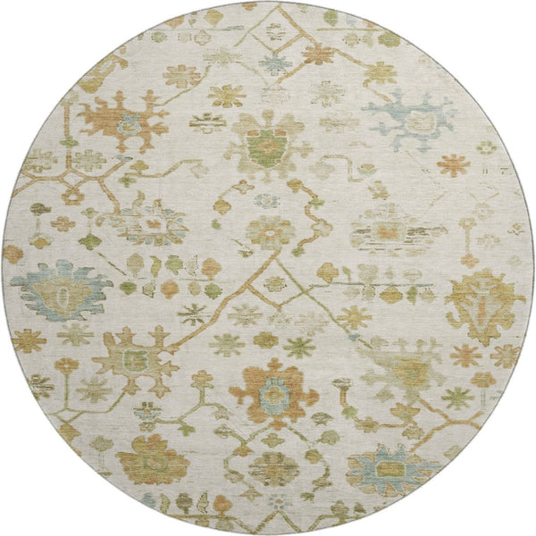 HomeRoots 8' X 10' Elegant Ivory, Gold & Blue Floral Washable Area Rug - UV Protected, Stain Resistant Design 708425