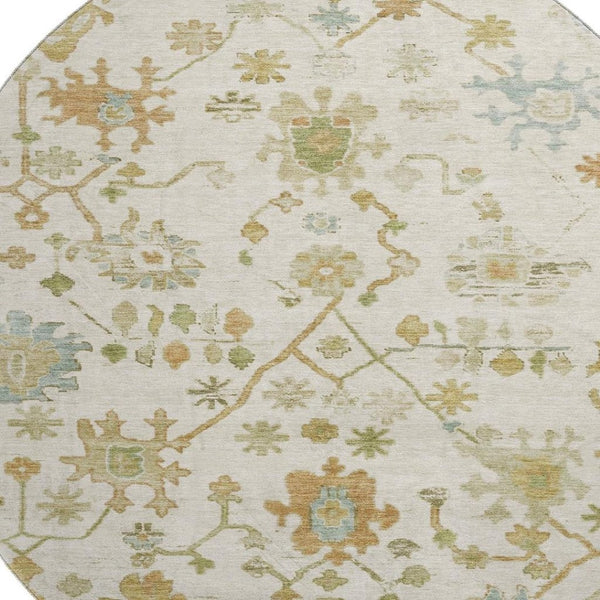 HomeRoots 8' X 10' Elegant Ivory, Gold & Blue Floral Washable Area Rug - UV Protected, Stain Resistant Design 708425