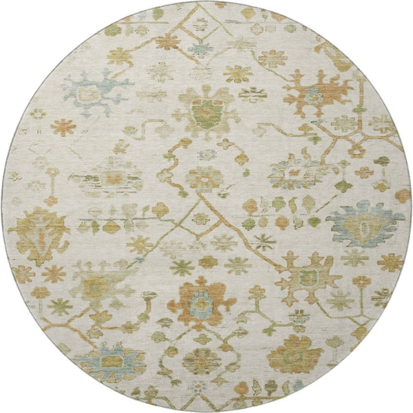 HomeRoots 8' X 10' Elegant Ivory, Gold & Blue Floral Washable Area Rug - UV Protected, Stain Resistant Design 708425