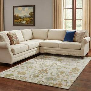 HomeRoots 9' Elegant Ivory Gold & Blue Floral Washable Area Rug - UV Protected, Stain Resistant, Non-Slip Design 708426