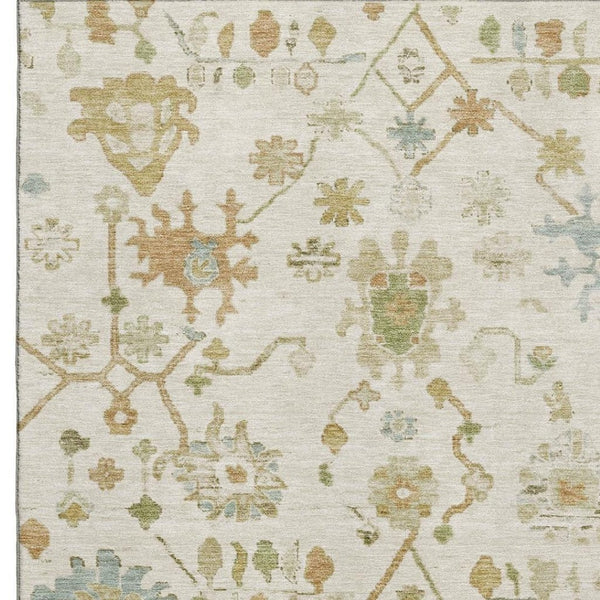 HomeRoots 9' Elegant Ivory Gold & Blue Floral Washable Area Rug - UV Protected, Stain Resistant, Non-Slip Design 708426