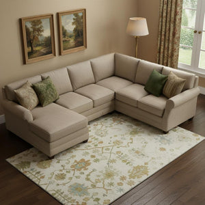HomeRoots 10' Ivory Gold and Blue Floral Area Rug - Washable, UV Protected, Stain Resistant for Busy Homes 708427