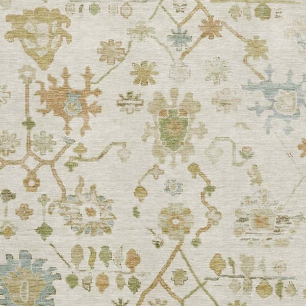 HomeRoots 10' Ivory Gold and Blue Floral Area Rug - Washable, UV Protected, Stain Resistant for Busy Homes 708427