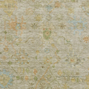 HomeRoots 8' Washable Khaki Gold & Blue Floral Rug - UV Protected, Stain Resistant, Perfect for High Traffic Areas 708430