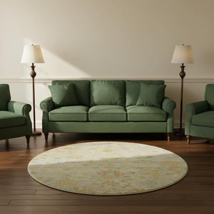 HomeRoots 8' X 10' Washable Khaki Gold & Blue Floral Area Rug with UV Protection, Perfect for Busy Homes! 708431