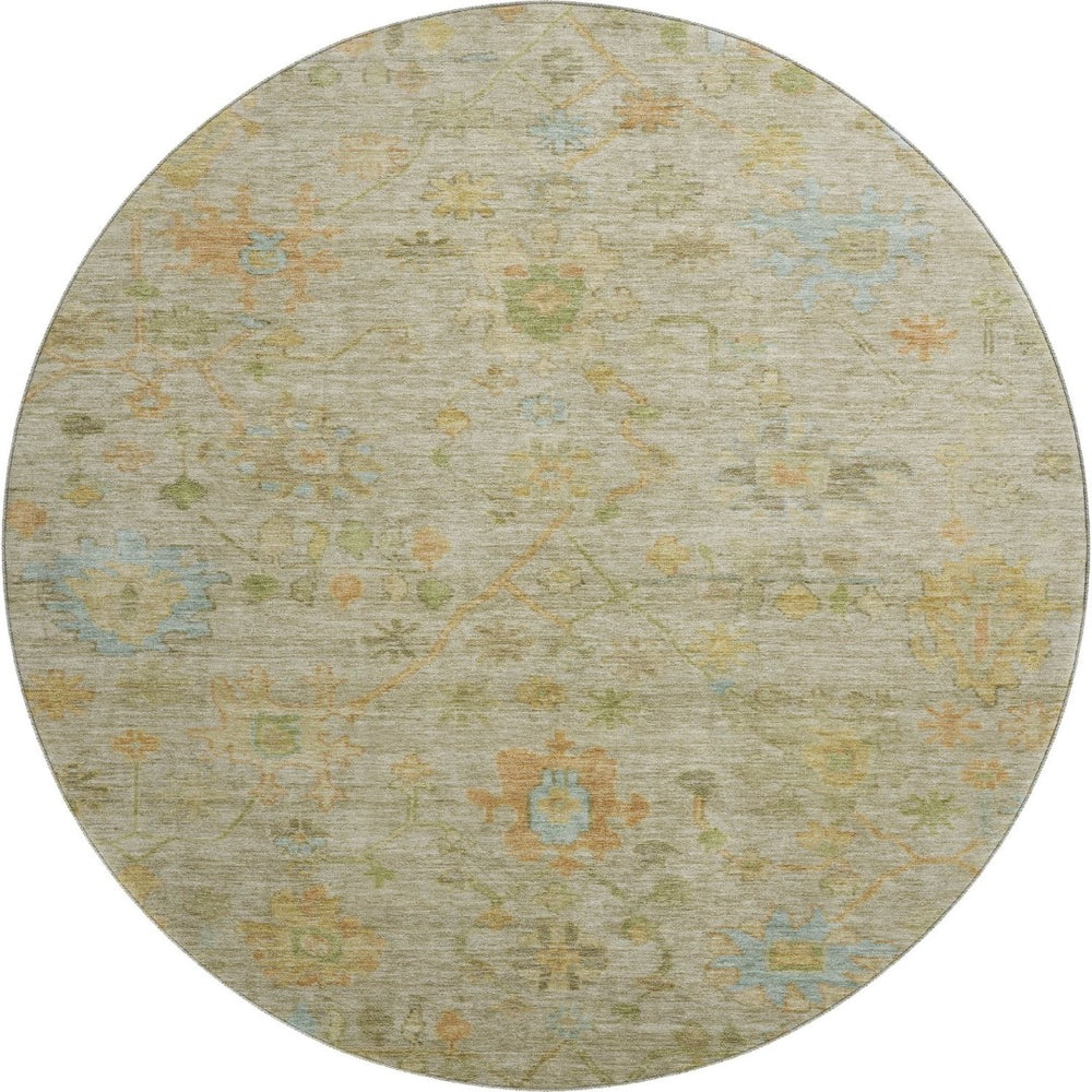 HomeRoots 8' X 10' Washable Khaki Gold & Blue Floral Area Rug with UV Protection, Perfect for Busy Homes! 708431