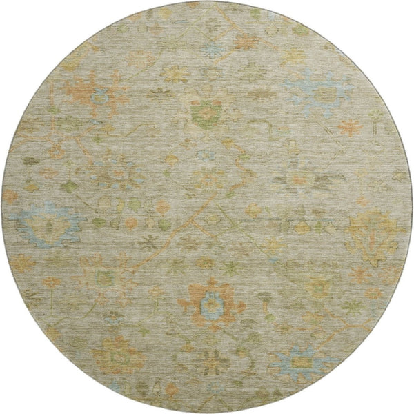 HomeRoots 8' X 10' Washable Khaki Gold & Blue Floral Area Rug with UV Protection, Perfect for Busy Homes! 708431
