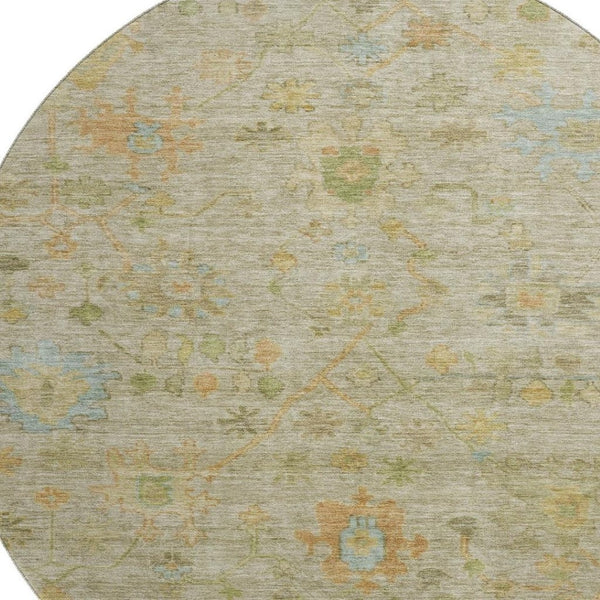 HomeRoots 8' X 10' Washable Khaki Gold & Blue Floral Area Rug with UV Protection, Perfect for Busy Homes! 708431