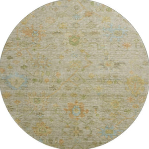 HomeRoots 8' X 10' Washable Khaki Gold & Blue Floral Area Rug with UV Protection, Perfect for Busy Homes! 708431