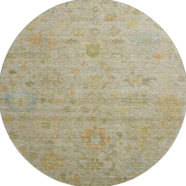 HomeRoots 8' X 10' Washable Khaki Gold & Blue Floral Area Rug with UV Protection, Perfect for Busy Homes! 708431
