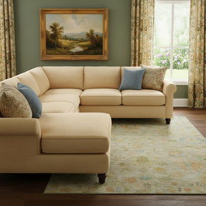 HomeRoots 9' X 12' Khaki Gold & Blue Floral Area Rug - Durable, Washable, UV-Protected for Indoor & Outdoor Use 708432