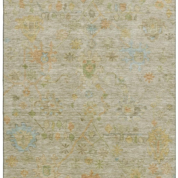 HomeRoots 9' X 12' Khaki Gold & Blue Floral Area Rug - Durable, Washable, UV-Protected for Indoor & Outdoor Use 708432