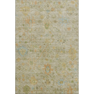 HomeRoots 10' X 14' Elegant Khaki Gold & Blue Floral Area Rug - Washable, UV-Protected, Stain Resistant Design! 708433
