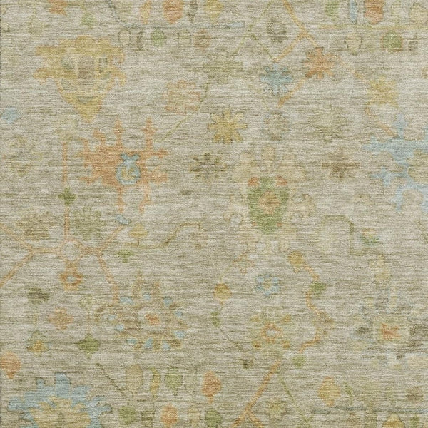 HomeRoots 10' X 14' Elegant Khaki Gold & Blue Floral Area Rug - Washable, UV-Protected, Stain Resistant Design! 708433