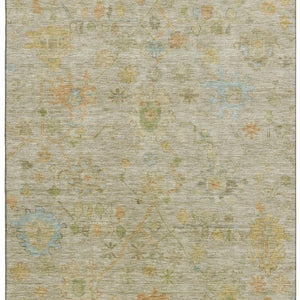 HomeRoots 10' X 14' Elegant Khaki Gold & Blue Floral Area Rug - Washable, UV-Protected, Stain Resistant Design! 708433